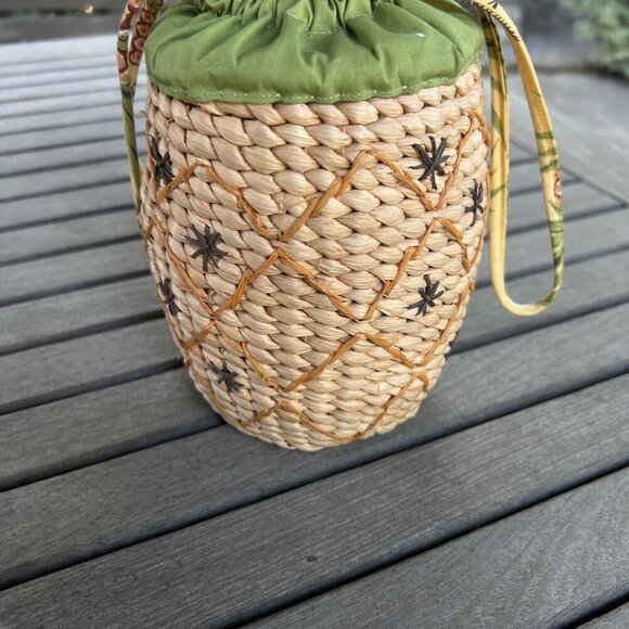 Gymboree Wicker Rattan  Pineapple Drawstring Mini Bag Purse - Picture 4 of 9